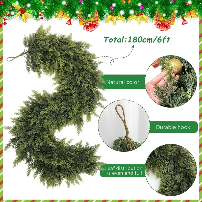 🎄🎅 Artificial Cedar Garland🌿Green Pine Garland for Table, Mantel, Wall – Perfect for Indoor & Outdoor Christmas Decorations🎄