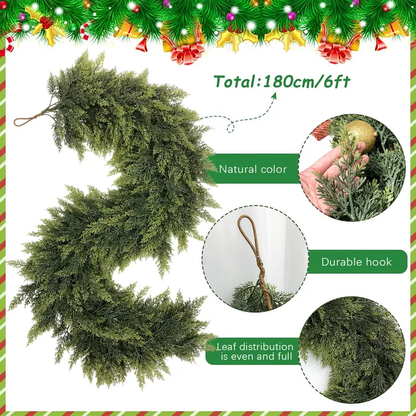 🎄🎅 Artificial Cedar Garland🌿Green Pine Garland for Table, Mantel, Wall – Perfect for Indoor & Outdoor Christmas Decorations🎄
