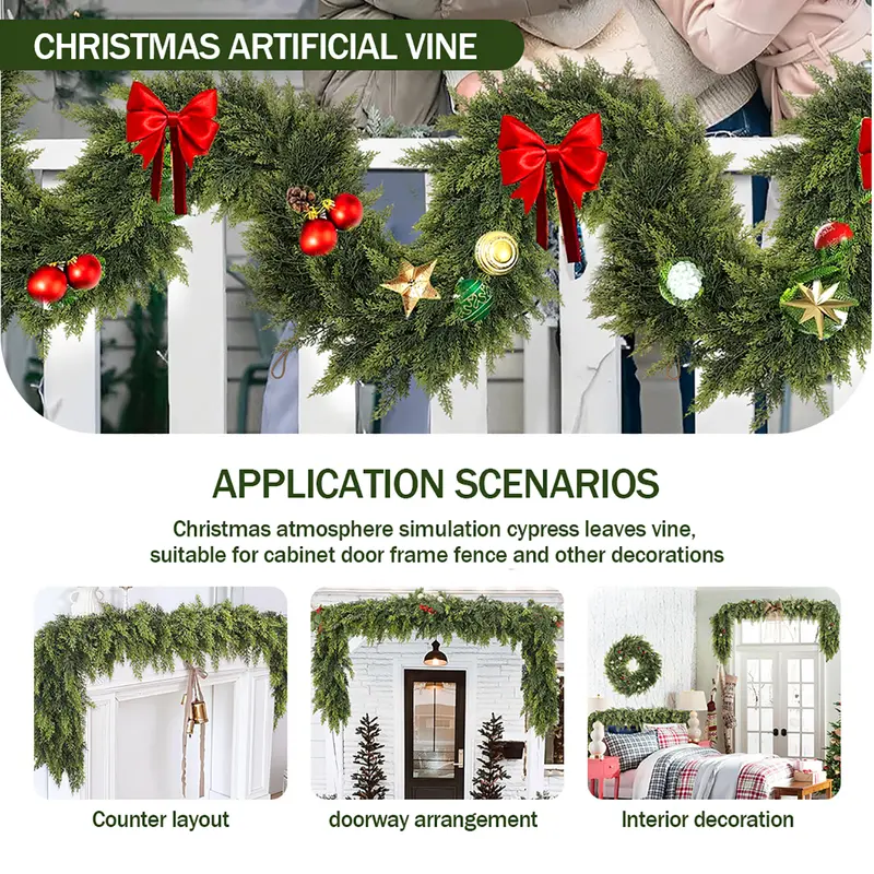 🔥Exclusive Offer🎄🎅 Artificial Cedar Garland🌿Green Pine Garland for Table, Mantel, Wall – Perfect for Indoor & Outdoor Christmas Decorations🎄