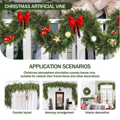 🔥Exclusive Offer🎄🎅 Artificial Cedar Garland🌿Green Pine Garland for Table, Mantel, Wall – Perfect for Indoor & Outdoor Christmas Decorations🎄