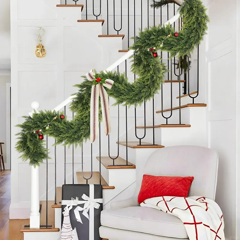 🎄🎅 Artificial Cedar Garland🌿Green Pine Garland for Table, Mantel, Wall – Perfect for Indoor & Outdoor Christmas Decorations🎄