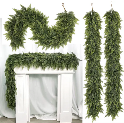 🎄🎅 Artificial Cedar Garland🌿Green Pine Garland for Table, Mantel, Wall – Perfect for Indoor & Outdoor Christmas Decorations🎄