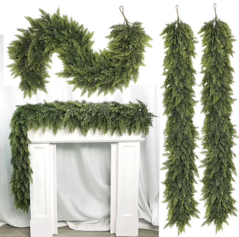 🔥Exclusive Offer🎄🎅 Artificial Cedar Garland🌿Green Pine Garland for Table, Mantel, Wall – Perfect for Indoor & Outdoor Christmas Decorations🎄