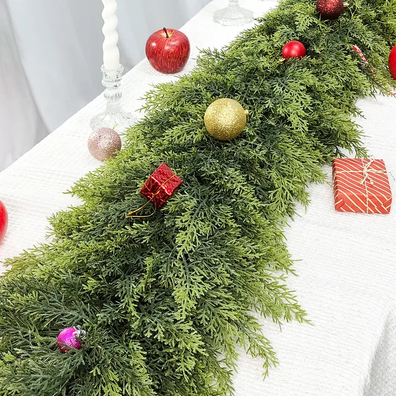 🔥Exclusive Offer🎄🎅 Artificial Cedar Garland🌿Green Pine Garland for Table, Mantel, Wall – Perfect for Indoor & Outdoor Christmas Decorations🎄