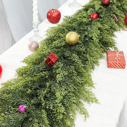 🔥Exclusive Offer🎄🎅 Artificial Cedar Garland🌿Green Pine Garland for Table, Mantel, Wall – Perfect for Indoor & Outdoor Christmas Decorations🎄