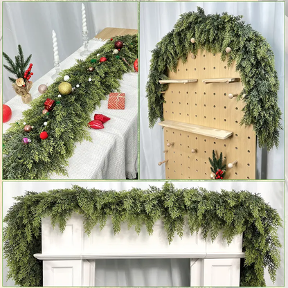 🎄🎅 Artificial Cedar Garland🌿Green Pine Garland for Table, Mantel, Wall – Perfect for Indoor & Outdoor Christmas Decorations🎄