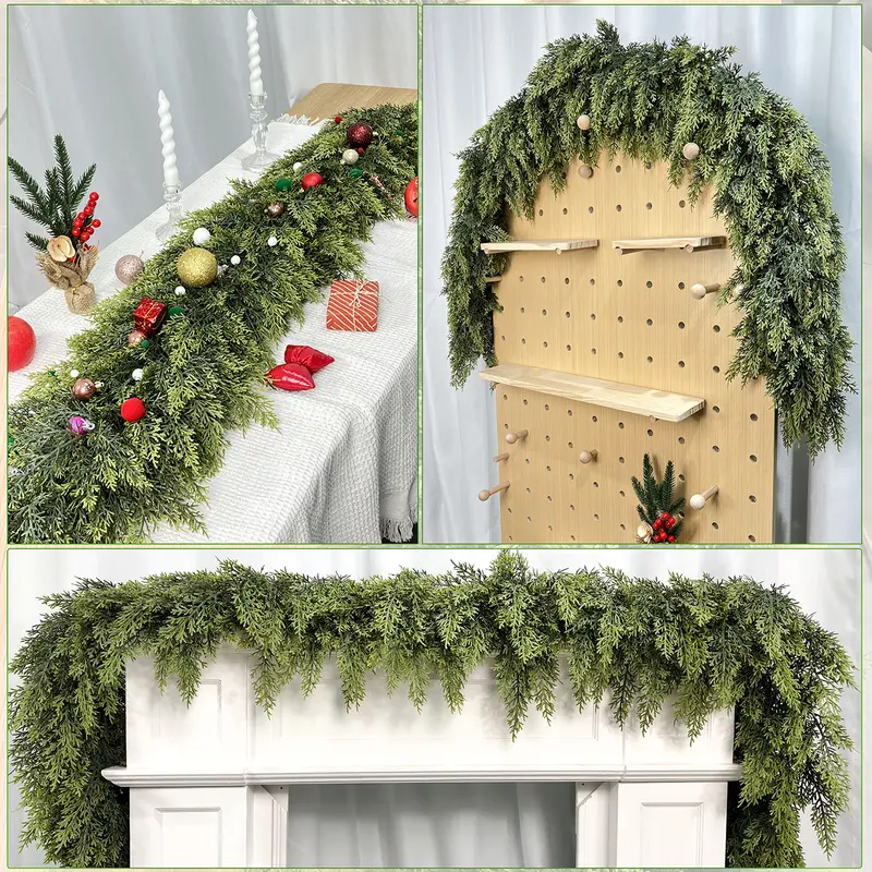 🔥Exclusive Offer🎄🎅 Artificial Cedar Garland🌿Green Pine Garland for Table, Mantel, Wall – Perfect for Indoor & Outdoor Christmas Decorations🎄