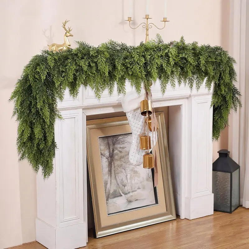 🔥Exclusive Offer🎄🎅 Artificial Cedar Garland🌿Green Pine Garland for Table, Mantel, Wall – Perfect for Indoor & Outdoor Christmas Decorations🎄